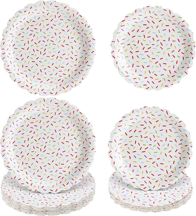 Zhehao 48 Pcs 7 Inch and 9 Inch Confetti Sprinkles Dessert Plates Set Sprinkles Paper Plates Decorations for Weddings Birthday Theme Party Supplies(Scalloped)