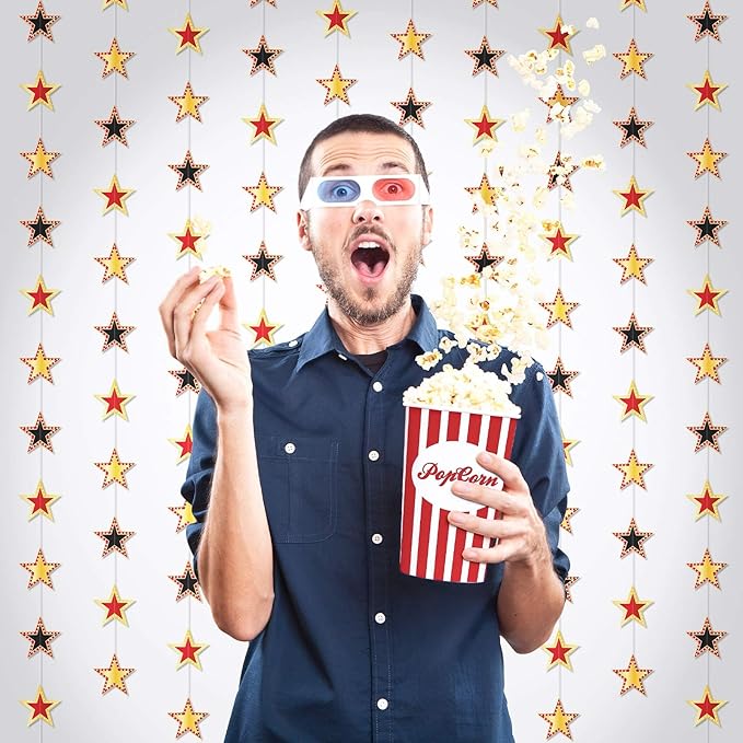 TaoBary 6 Pcs Movie Theme Star Garland Banner Decor Red Carpet Party Decorations Movies Theme Star Hanging Streamers Birthday Party Supplies Red Black and Gold Hanging Supplies Film Backdrop