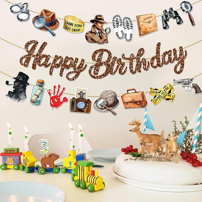 3pcs Detective Party Banners Detective Theme Birthday Party Banners Detectives Partys Decoration Brown Happy Birthday Hanging Decoration Mystery Sign Banner for Mystery Party Top Secret Spy Supplies