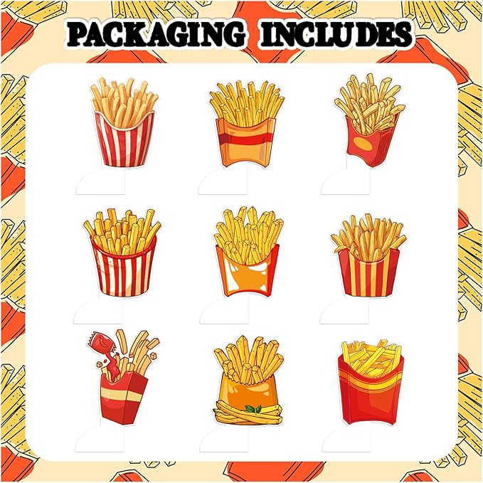 9 PCS French Fries Table Decorations Honeycomb Centerpiece, French Fries Centerpieces Table Topper for Fast Food French Fries Party Decorations Birthday Party Supplies