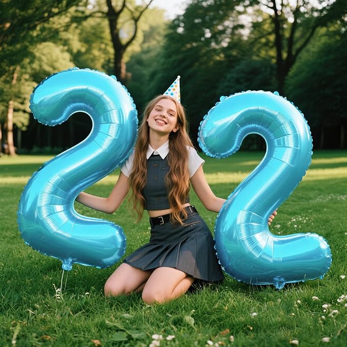 40 Inch Giant Light Blue Number 2nd Birthday Decorations Balloon Numbers 12th 20th 21st Birthday, Baby Shower, Photo Backdrop Props Graduation Party Decor