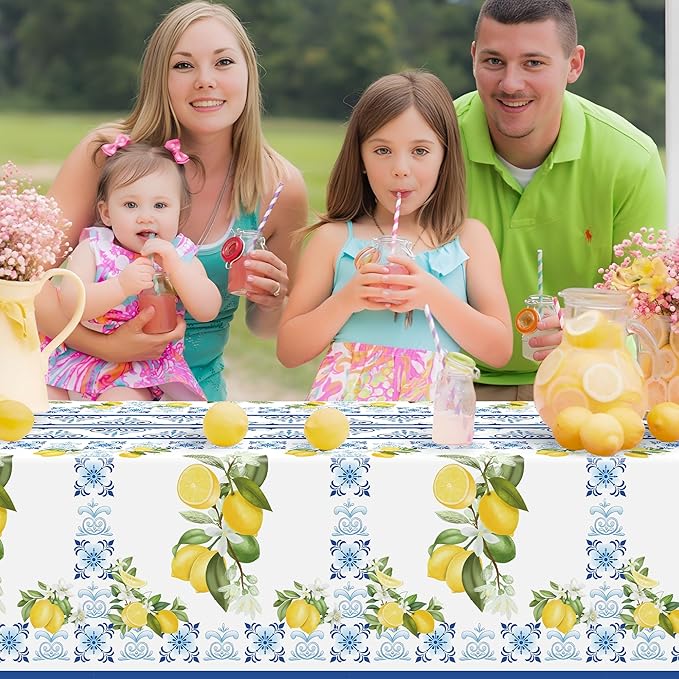 3-Pack Capri Lemon Table Cover Party Decoration Mediterranean Lemon Pattern Disposable Waterproof Decor Summer Spring Fruit Kid Birthday Dining Picnic Wedding