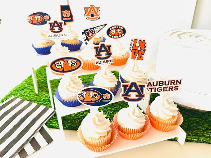 Auburn Tigers Cupcake Topper Party Supplies for Football, Birthday, Graduation Party Decorations (24 Pieces) (Auburn Tigers)