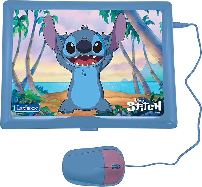 Lexibook, Disney Stitch, Bilingual French/English Educational Computer, Children's Toy with 124 Activities for Learning, Fun and Piano, Blue/Purple, JC598Di1