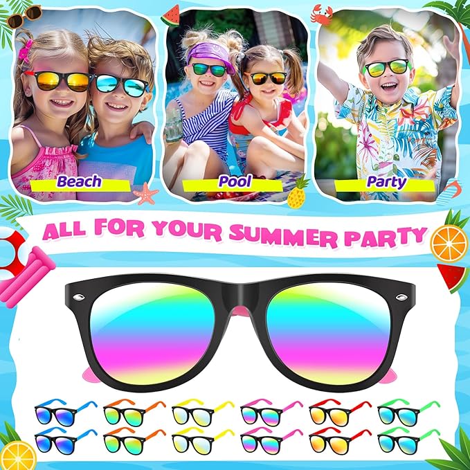 Kids Sunglasses Bulk, Neon Sunglasses Party Favors with UV400 Protection for Kids, Boys and Girls, Party Favor For Kids, Birthday Graduation Party Supplies, Beach, Pool Party Favors