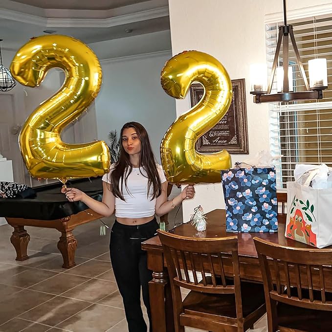 40 Inch Gold Balloon Number 22 Balloon,Jumbo Mylar Foil Helium Balloon for 22 Birthday Digital Balloons for Birthday Party,Wedding Anniversary Party Decorations