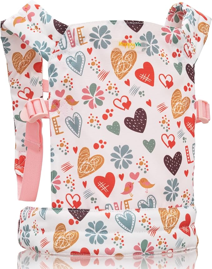 HappyVk - Baby Doll Carrier Kids Toy Carrier for Dolls Front and Back with Adjustable Straps Doll Accessories - Pink - Love Design