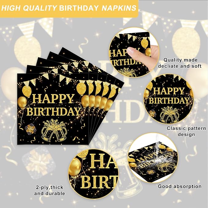 120PCS 21th Birthday Decorations for Boys 21 Years Old Birthday Decorations Sweet 21 Plates Napkins Tablecloth for Boys Girls 21th Birthday Party Supplies