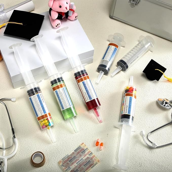 40 Pcs Nursing Graduation Party Supplies, 20 Pcs Plastic Syringes for Drinks, 20 Sticky Labels, Class of 2026 Graduation Decoration Nurse Party Supplies Bsn Rn Lpn Gift (100 ml)