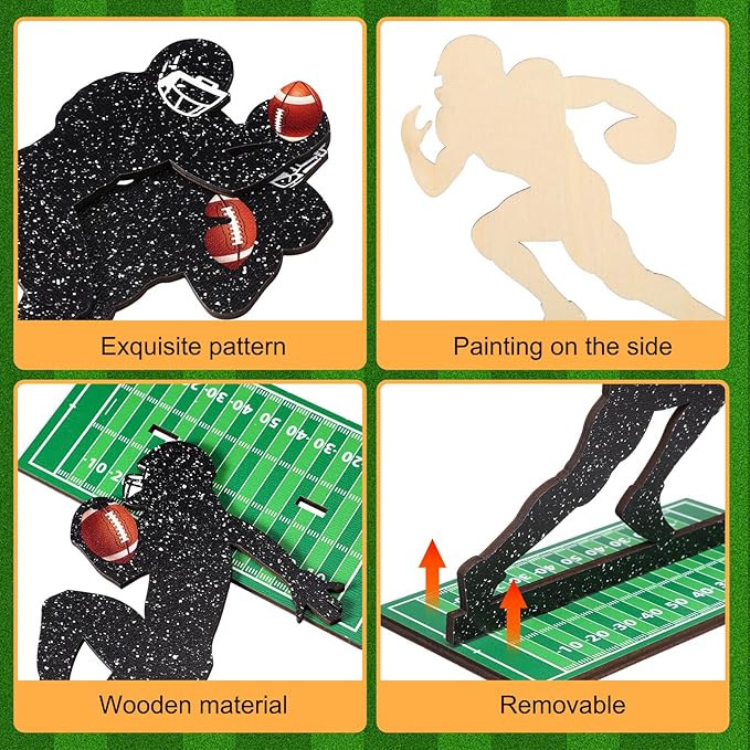 Geetery 7 Pcs Football Party Table Decoration Wooden Football Table Centerpiece Sport Player Silhouette Birthday Sign Centerpieces for Sport Birthday Party Supplies