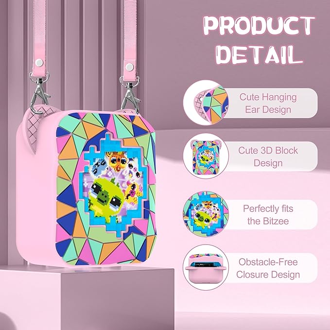 Silicone Case for Bitzee Magicals Interactive Toy, Protective Sleeve 2 in 1 Cover + Lanyard for Bitzee Magicals Interactive Toy Electronic Pets Accessories - Pink