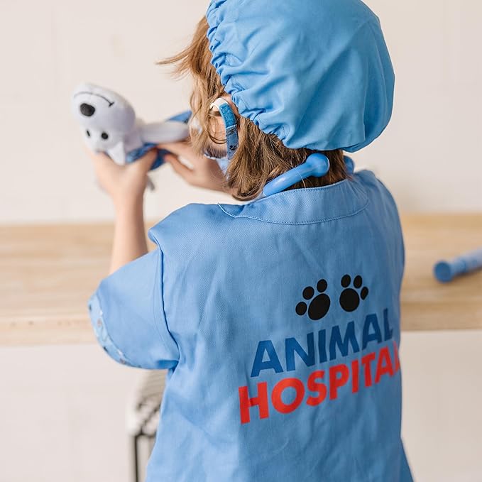 Melissa & Doug Veterinarian Role Play Costume Dress-Up Set, Kids Vet Pretend Play Outfit with Plush Dog, Electronic Stethoscope & Animal Doctor Toys for Kids 3+