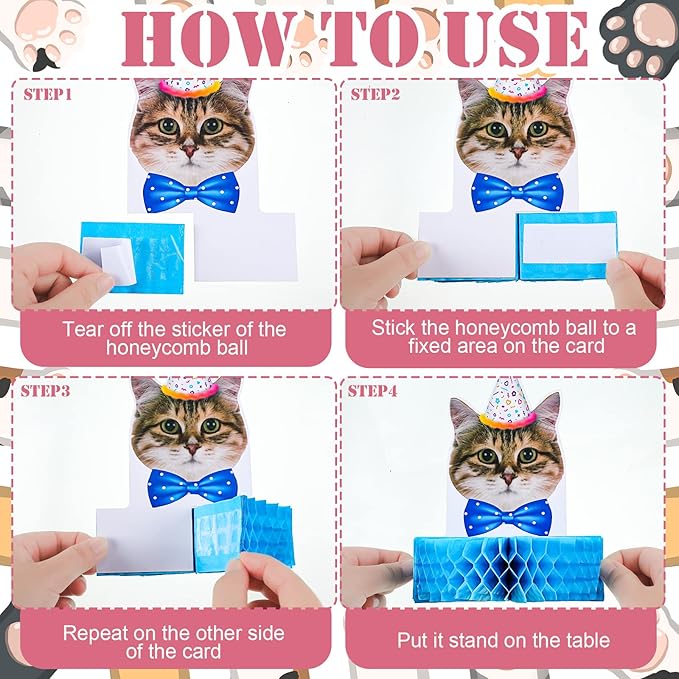 Teling 9 Pcs Cat Themed Honeycomb Centerpieces Cat Birthday Party Decorations Kitten Party Supplies Cake for Kids Baby Shower Birthday Supplies