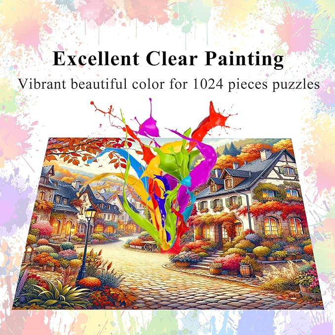 HUADADA Jigsaw Puzzles for Adults 1024 Pieces, Town in Autumn Interlock Perfectly Letter on Back No Dust, Home Decor Game for Men Women Elders Seniors (22.8"x22.8"), 1:1 Poster