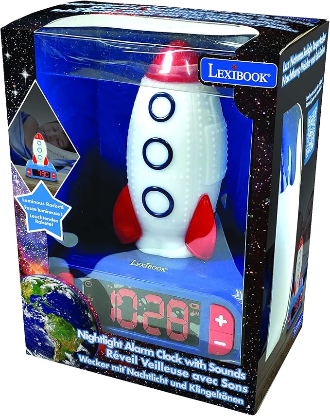 LEXiBOOK - Rocket Digital Alarm Clock for Kids with Night Light Snooze, Childrens Clock, Luminous Rocket, Blue Colour - RL800SPC