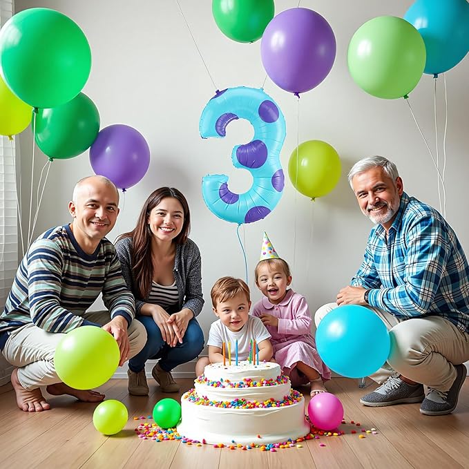 Monster Number 3 Balloons 40 Inch Monster Theme Birthday Party Decorations Large Foil Balloons for Girls Boys Birthday Baby Shower Party Backdrop Celebration Supplies