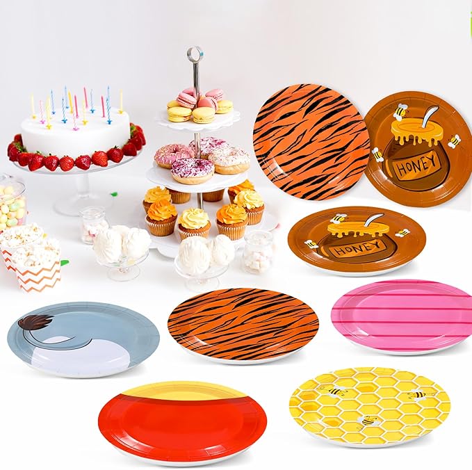 60pcs Cute Bear Paper Plates for Baby Shower, Birthday Decorations, Classic Bear Party Paper Dessert Plates Baby Shower Decorations for Birthdays Party Supplies Favors