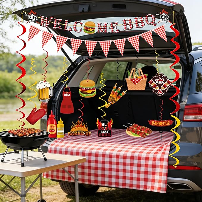 BBQ Themed Party Decorations,Welcome BBQ Banner, Barbecue Picnic Hanging Swirls for Birthday Party Decor Supplies