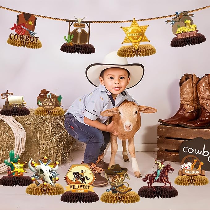 24 Pcs Wild West Party Decorations, Western Cowboy Happy Birthday Decorations, Cowboy Table Honeycomb Centerpieces Decor Table for Party Supplies for Women Men The West Cow Boys Girls Cowgirl Rodeo