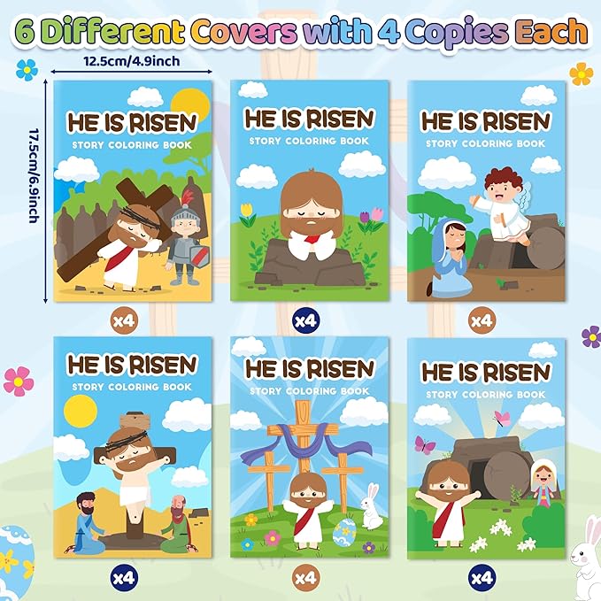Easter Coloring Books for Kids - 24Pcs Bulk He is Risen Mini Coloring Booklet Religious DIY Art Drawing Book for Toddlers Spring Easter Holiday Party Goodie Bags Stuffers Sunday School Classroom Favor