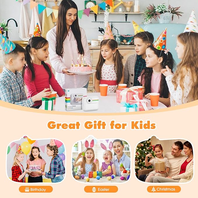 Kids Camera Instant Photo Printing,HD Digital Video dual Cameras for Toddler,Kids Digital Camera That Print Photos Christmas Birthday Gift for Boys and Girls with 32GB SD & 3 Rolls Print Paper (White)