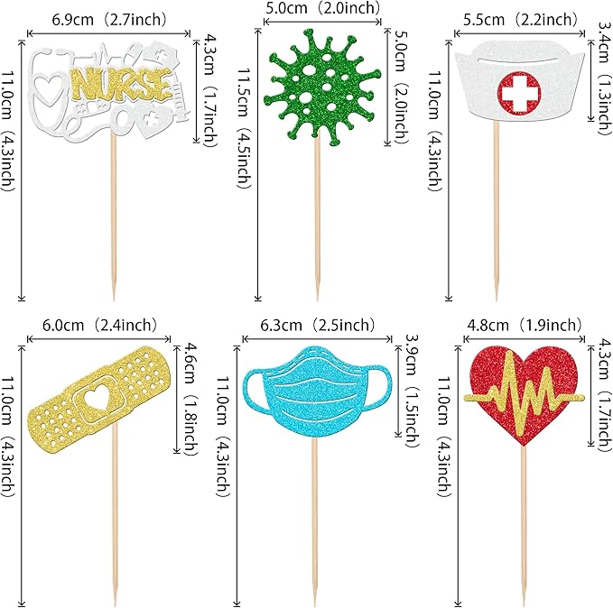 30 PCS Nurse Cupcake Toppers Glitter Nursing School Graduation Cupcake Picks Nurse Graduation Decorations for Medical Rn Nurse Grad Themed Birthday Party Cake Decorations Supplies