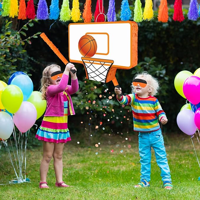Hooqict Basketball Pinata with Blindfold and Bat Stick Basketball Birthday Party Decorations for Kids Boys Basketball Themed Party Supplies Sports Carnival Games