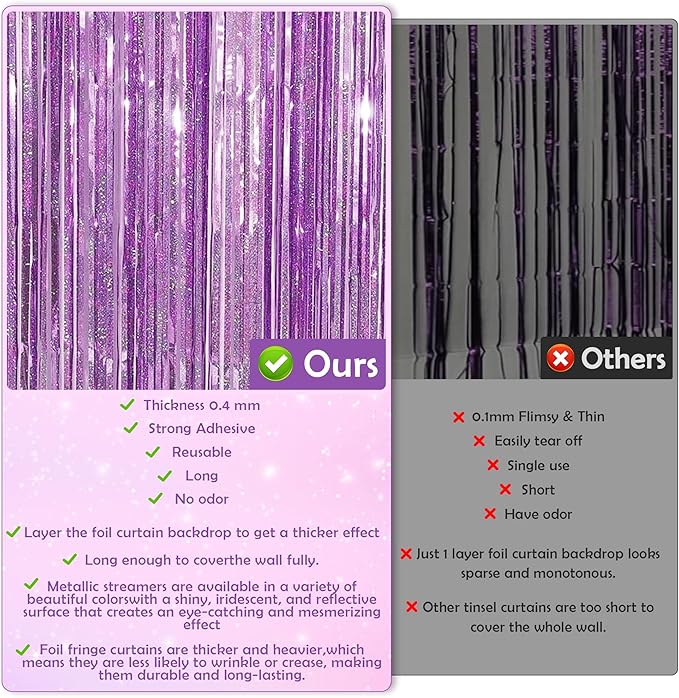 Pink Tinsel Curtain Party Backdrop Streamers - Birthday Decorations | Birthday Decorations for Girls | Princess Birthday Party Decorations |Sleepover Party Supplies for Girls,2 Pack