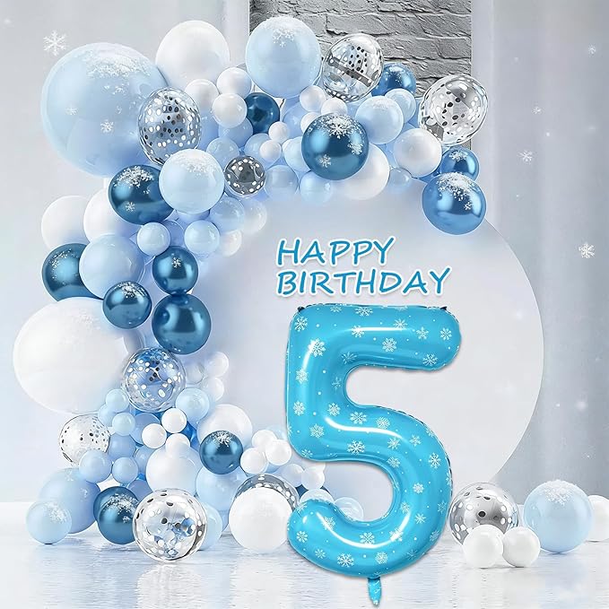 Snowflake Balloons Birthday Decorations, 40'' Frozen Number 5 Balloon for 5th Birthday Party Supplies
