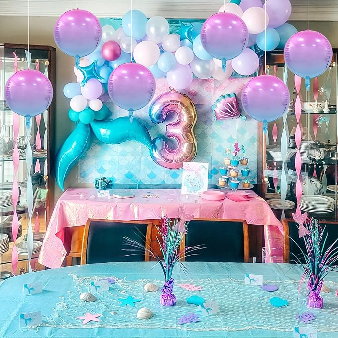 TONIFUL 8Pcs 22Inch Large Colorful Purple 4D Giant Round Foil Balloon 4D Metallic Mylar Sephere Balloons for Christmas New Year Birthday Party Graduation Wedding Bridal Shower Decoration Supplies