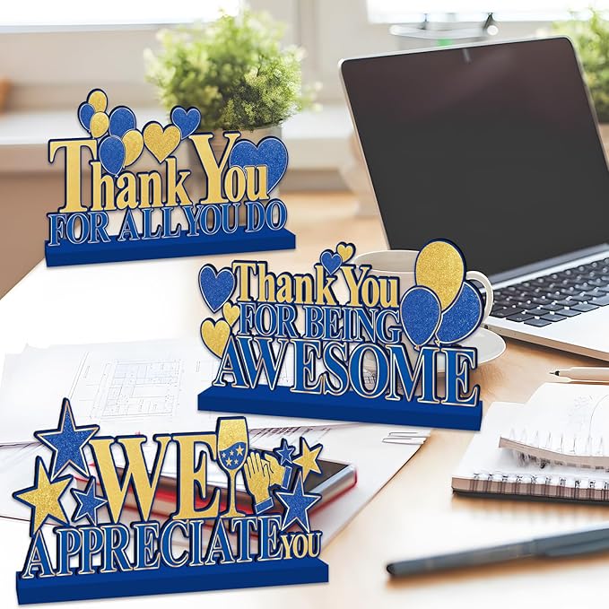 Employee Appreciation Decorations, Navy Blue Gold Thank You Table Centerpieces, Appreciate Table Topper Decor for Pastor Teacher Doctor Nurse Employee Staff Graduation Appreciation Party Supplies