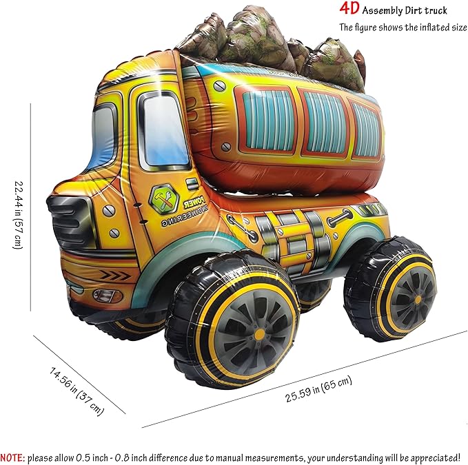Self Standing 4D Construction Balloon Large Dump Truck Armed Forces Digger Engineering Vehicle Balloon For Boys Construction Birthday Theme Party Decoration Supplies