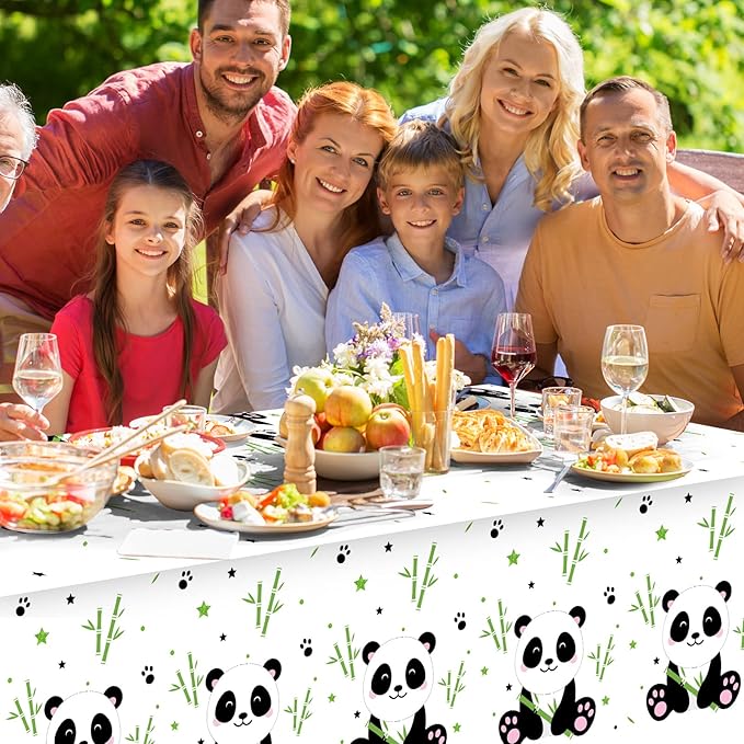 Coume 3 Pack Panda Birthday Party Decorations Panda Theme Tablecloth Favors Large Plastic Cute Table Cover for Kids Birthday Party Valentines Day Baby Shower Supplies, 54 x 108 Inches(Classic Style)