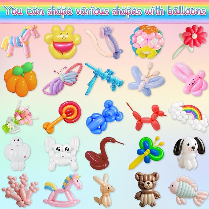 260 Balloons with Pump, Premium Long Latex Twisting Balloons animal kit, Birthday Gifts for Girls and Boys Arts and Crafts Pastel Color 100Pcs