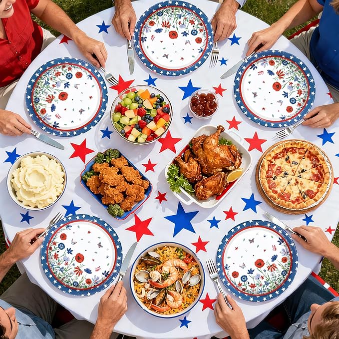 50Pcs Patriotic Paper Plates 10'' Large Heavy Duty Patriotic Veterans Day Platters Red White Blue Star Plates American Flag Theme Decor for USA 4th of July Memorial Day Birthday Party Decorations