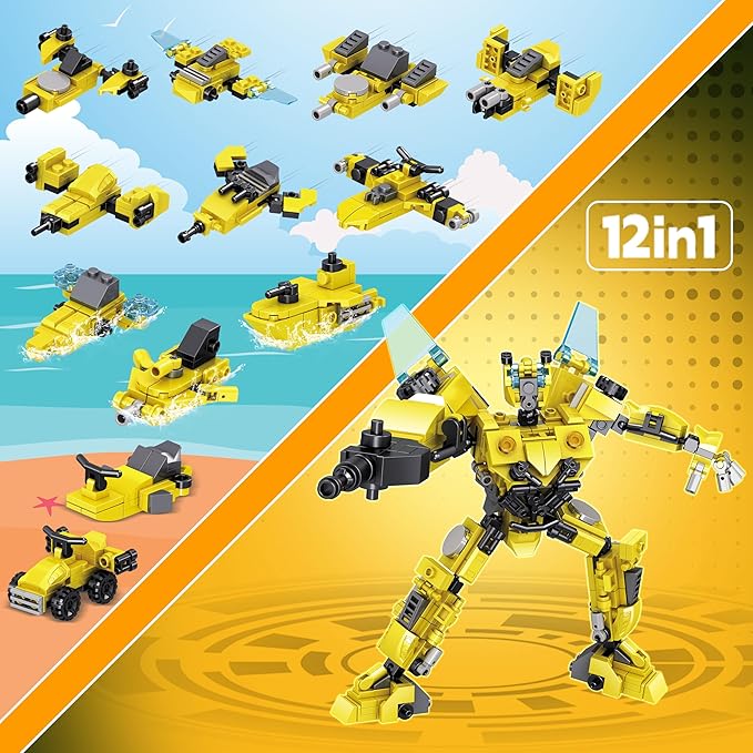 24 Packs Party Favors for Kids - Transform Robot Building Blocks, 12-in-1 Creative Action Mech Toy Building Set for Classroom Prizes Stocking Stuffers, Birthday Valentines Easter Gifts for Boys Girls
