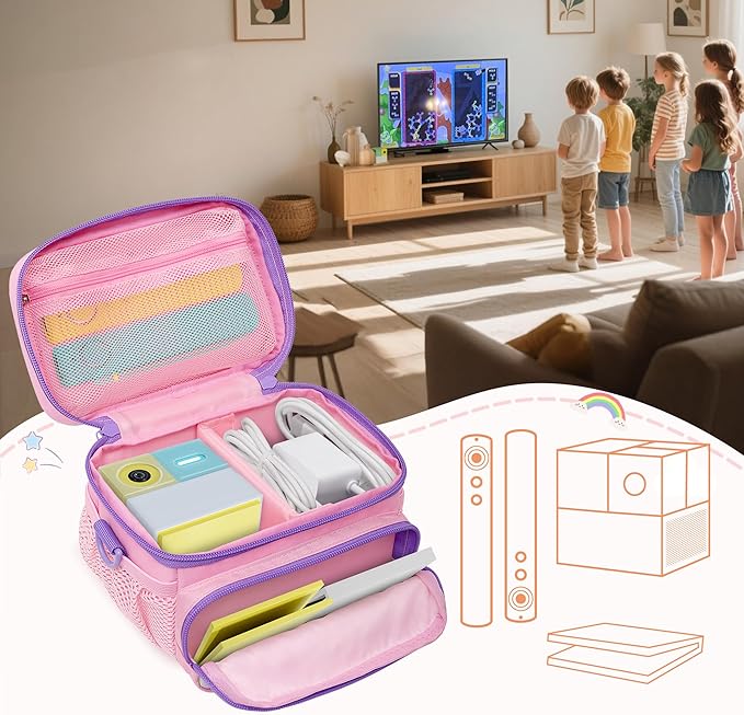 GRAOSO Travel Carrying Case Compatible with Nex Playground Game System, Storage Bag for Indoor Family Video Console, Remote and More Accessories with Handle & Shoulder Strap, Pink (Case Only)