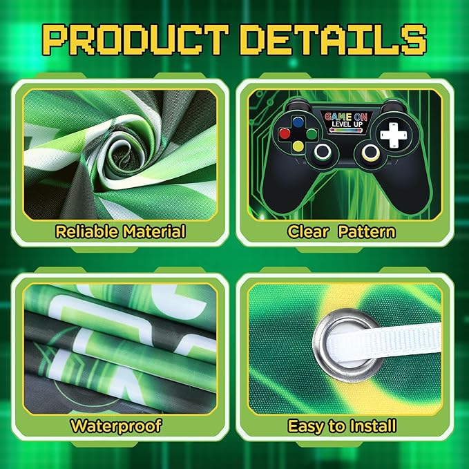 Video Game Birthday Party Decorations Level Up Triangle Flag Banner Photo Booth Props Gamer Birthday Party Supplies with Game Controller High Score Loading Paused Porch Yard Signs for Boys Kids Gaming Theme Party