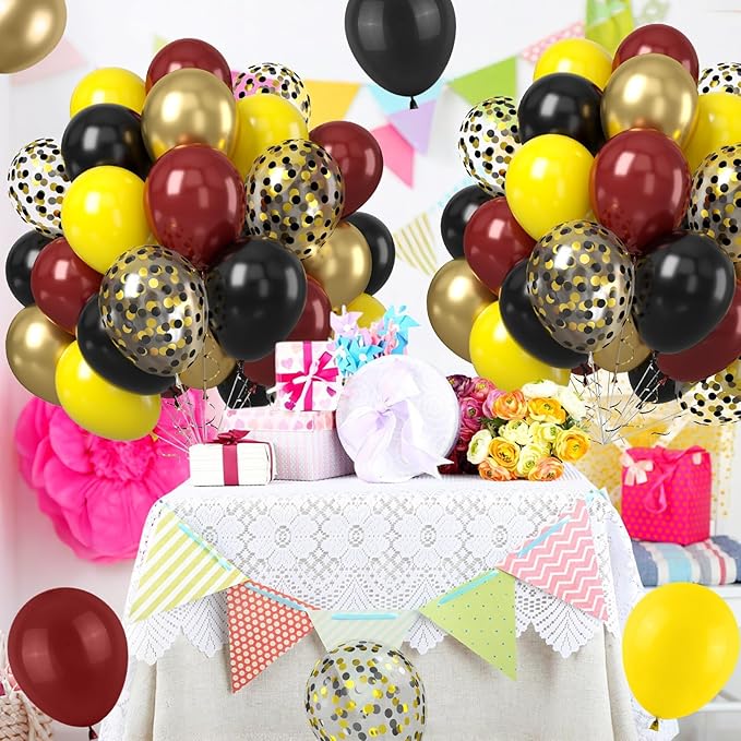 Black Burgundy Gold Balloon, 50 Pcs 12 Inches Metallic Gold Burgundy Confetti Balloons for Kids Magical Party Birthday Decorations Birthday Balloons Baby Shower Engagement Party Supplies