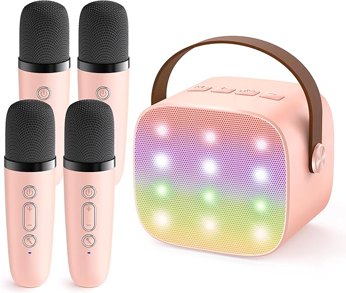 Upgraded Mini Karaoke Machine with 4 Wireless Microphones Toy for Kids, 2026 Top Birthday Gifts for Girls Boys, Portable MP3 Player for Ages 3, 4, 5, 6, 7, 8, 9, 10, 11, 12+ Year Old Party (P-Ink)