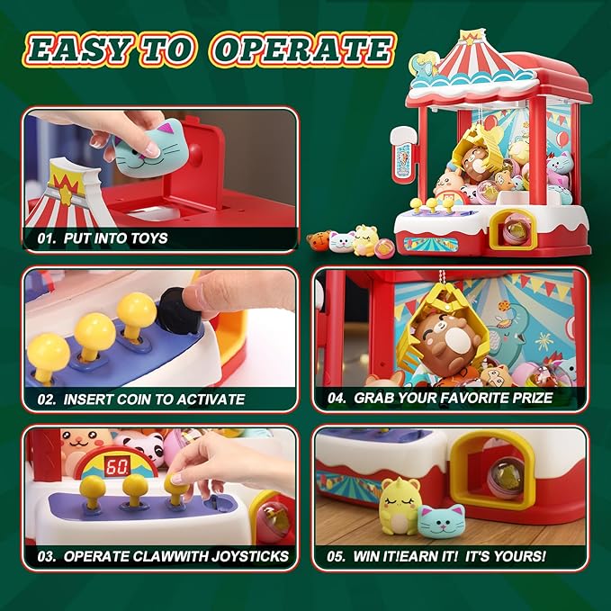 Skirfy Claws Machines for Kids & Adults with 30 Mini Prizes & Adjustable Sounds, Dispenser Toys Vending Machines - Perfect Christmas & Birthday Big Experience Gifts for Kids, Ages 6+