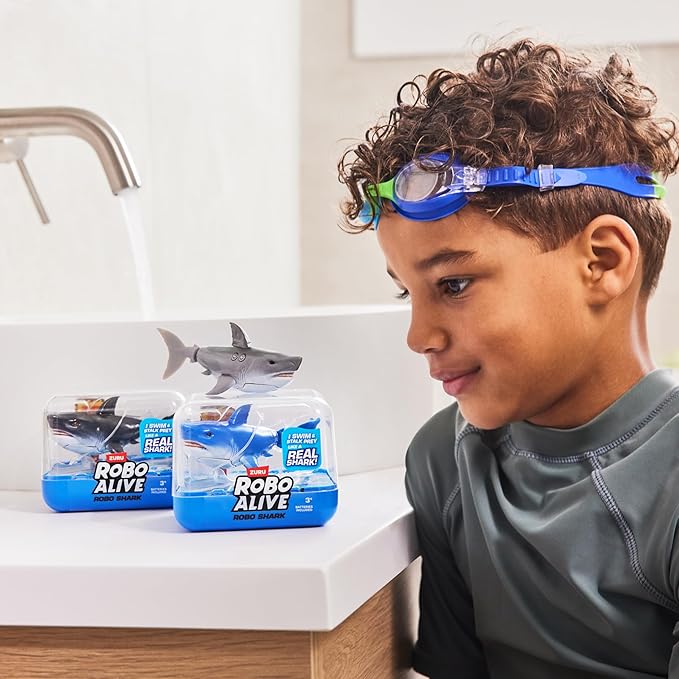 Robo Alive Water Activated Shark 2 Pack (Grey) by ZURU – Realistic Swimming Robotic Bath Toy for Kids, Tweens & Teens, Water-Activated Pet Shark for Play & Pranks, 3+