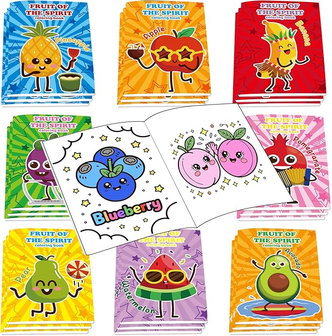 Lyosehy 24PCS Coloring Books Fruit Theme Party Favors Fruit Coloring Books Bulk Fruit Theme Including Pineapple pear Watermelon Banana Pomegranate Avocado etc. for Kids Home School Activity