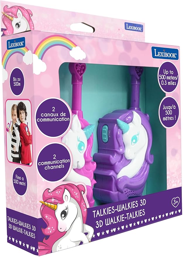 Lexibook, Unicorn, 3D Unicorn Walkie-Talkies, 550 Yards Range, 2 Communication Channels, Belt Clip, Pink/Purple, TW18UNI