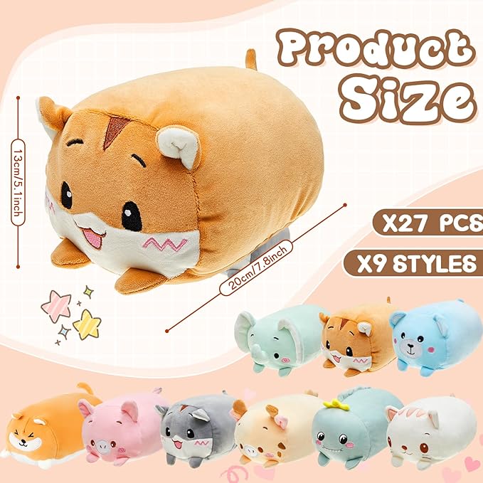 Leitee 9 Pcs Stuffed Animals Plush Bulk 8 Inch Cute Plushies Toys Plush Pillow for Boys Girls Birthday Gifts Box Toys for Classroom Prize Kids Party Favors Valentines Gifts in Bulk (Cute Animal)