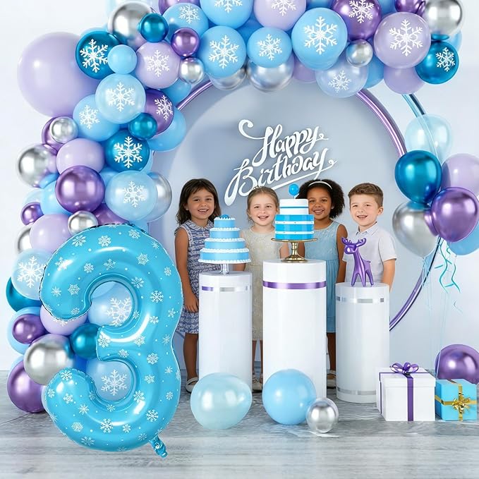 Snowflake Balloons Birthday Decorations, 40'' Frozen Number 3 Balloon for 3rd Birthday Party Supplies