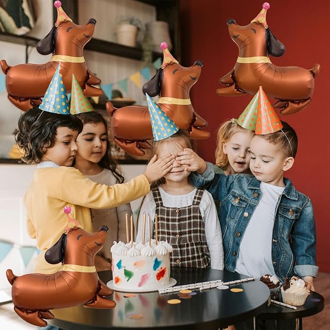 4 PCS Dog Balloons, Brown Dachshund Dog Balloon for Lets Pawty Dog Birthday Party Decorations Dog Birthday Party Supplies