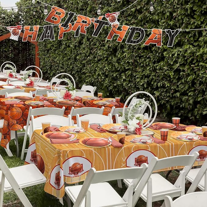 Basketball Party Supplies Set: Basketball Party Decorations & Party Favors, Includes 2-Pack Basketball -Themed Tablecloths for Kids 1st Birthday, Basketball Disposable Table Covers 54 x 108 Inch