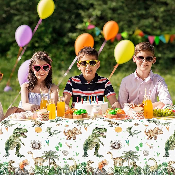 2 Pcs Dinosaur Plastic Party Tablecloths 54 x 108 Inch Green Watercolor Dinosaur Table Covers for Dino Theme Kids Boys Baby Shower 1st 2nd 3rd 4th Birthday Party Supplies Table Decorations Favors