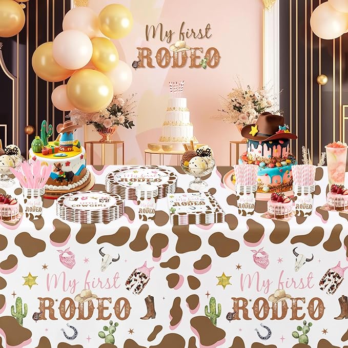 Western Cowgirl 1st Birthday Decorations Tableware, Wild West My First Rodeo Birthday Party Supplies Girl, Paper Plate, Cup, Napkin, Disposable Fork, Serves 24